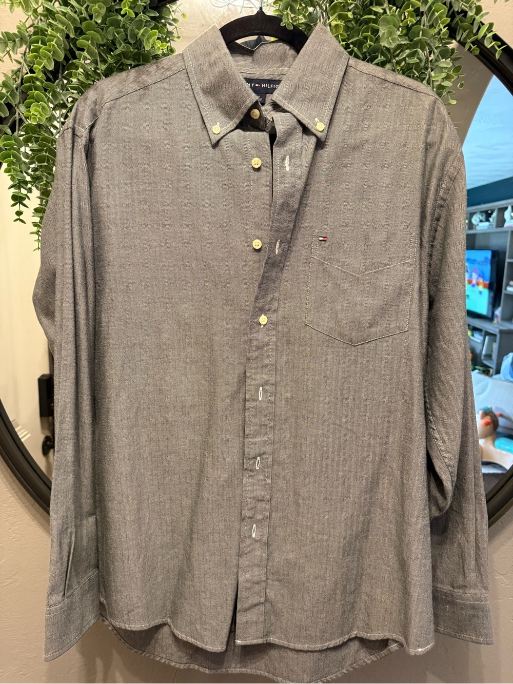 Tommy Hilfiger Gray Button-Down Dress Shirt